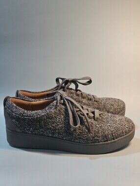 FitFlop Heathered Gray Knit Lace-Up Sneakers Bin 12
